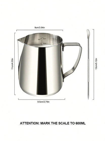 Stainless Steel Latte Art Cup With Latte Pin With Measurement Scale, Pointed Spout, Espresso Steaming Coffee Barista Latte Milk Jug For Espresso, Latte Art, Cappuccino Hot Chocolate Back To School,Hom