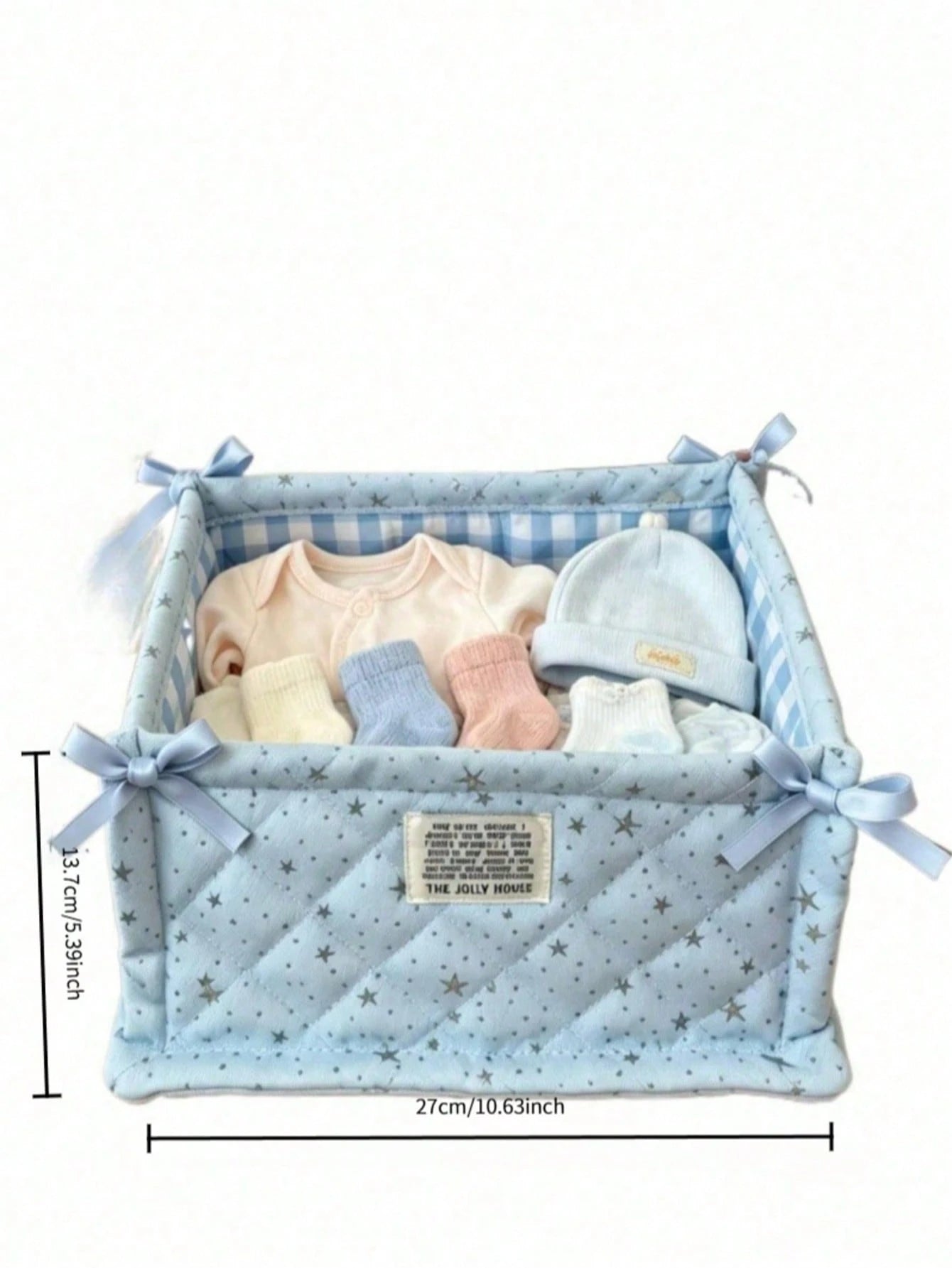 Star Quilted Baby Storage Basket With Bow, Foldable Nursery Organizer Bin For Diapers Clothes Infant Toiletries