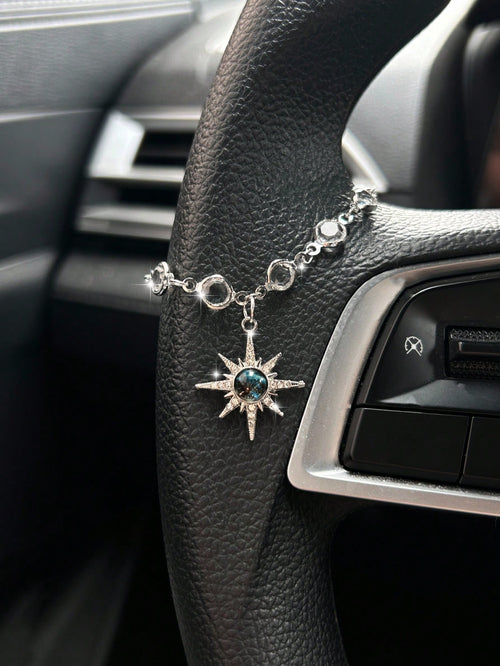 Starry Sky Sun Car Pendant, Rhinestone Sun Charm Vintage Alloy Decor For Car Steering Wheel