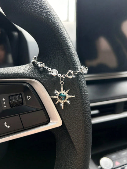 Starry Sky Sun Car Pendant, Rhinestone Sun Charm Vintage Alloy Decor For Car Steering Wheel