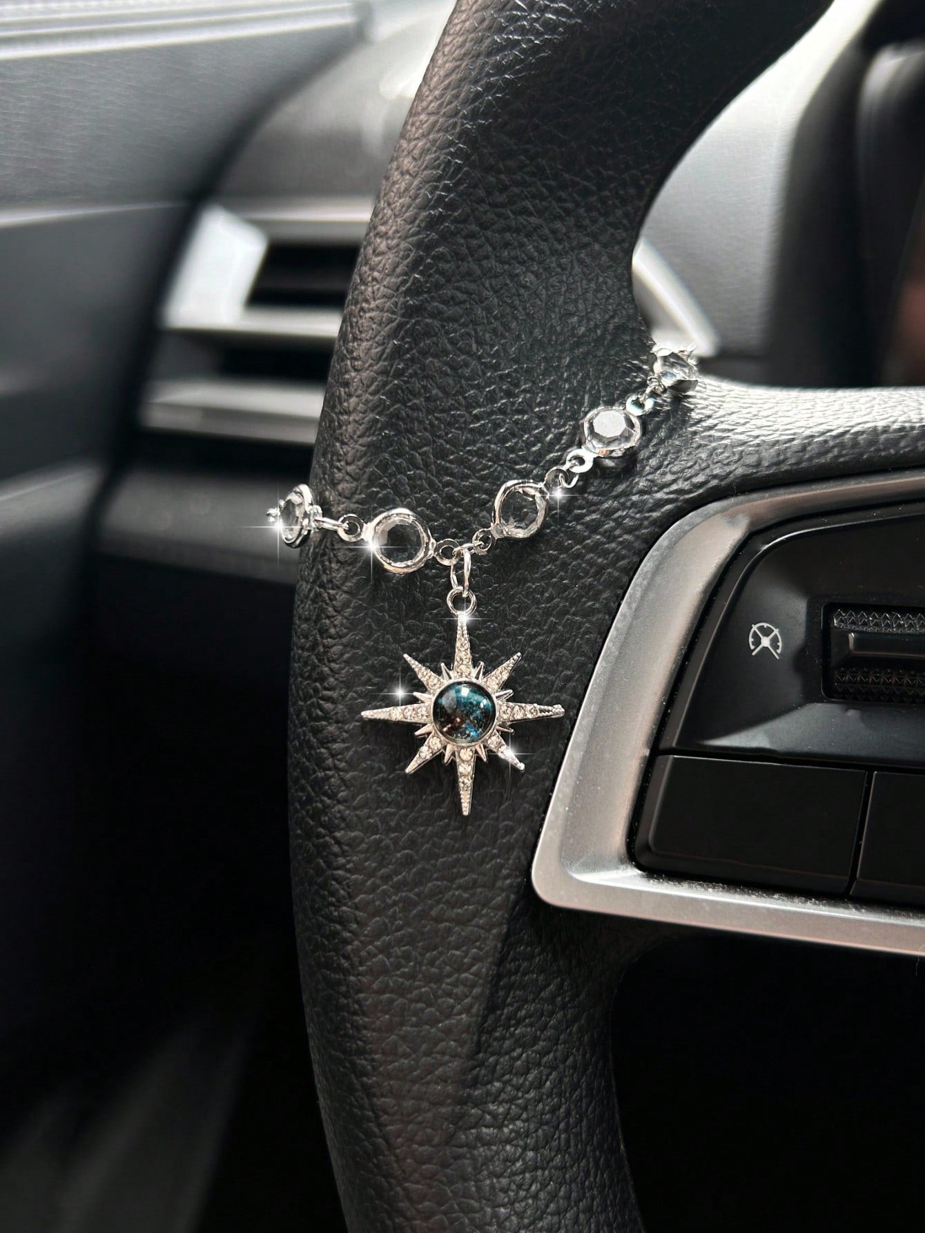 Starry Sky Sun Car Pendant, Rhinestone Sun Charm Vintage Alloy Decor For Car Steering Wheel