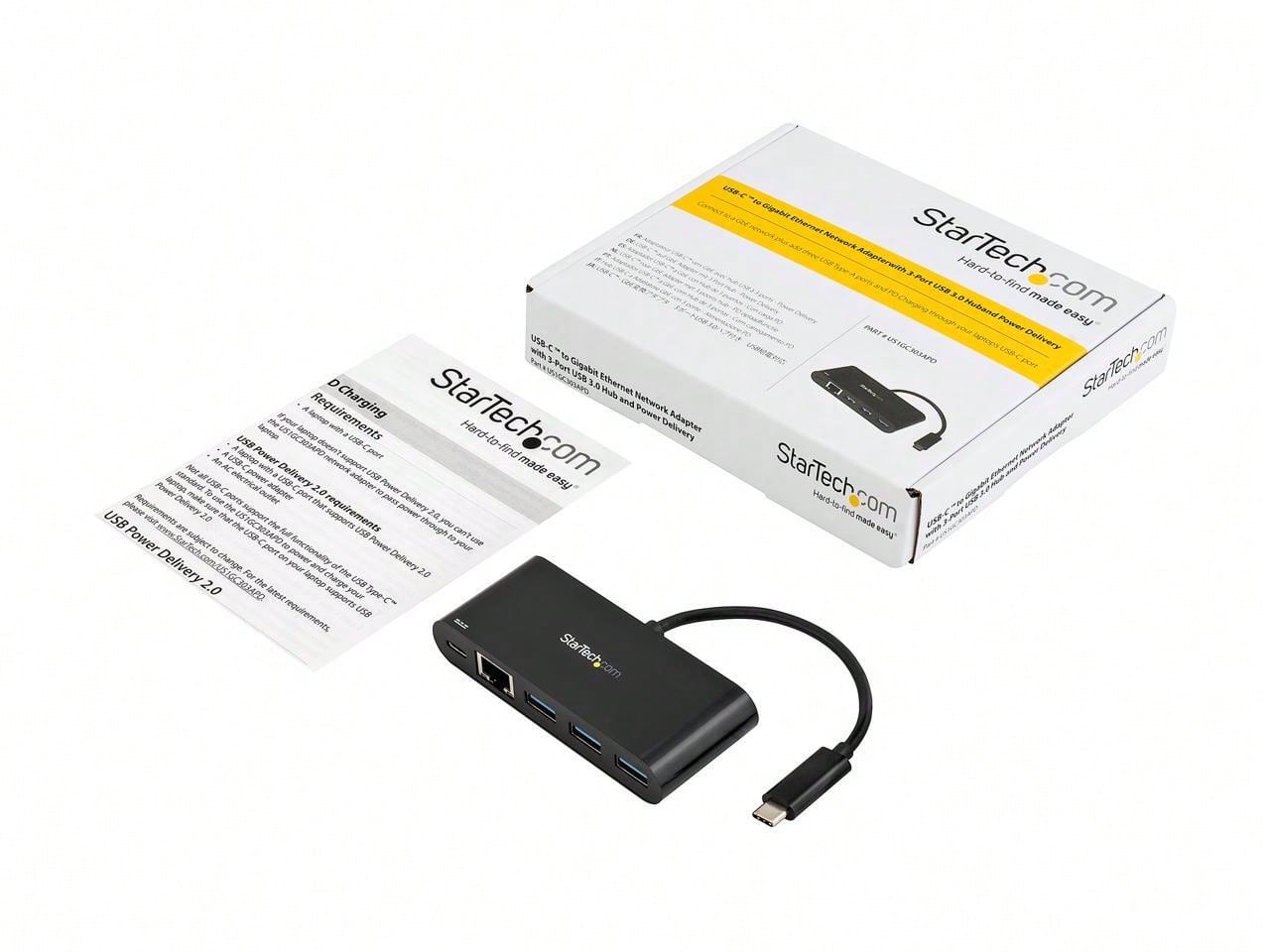 StarTech.Com USB-C To Ethernet Adapter With 3-Port USB 3.0 Hub And Power Delivery- USB-C GbE Network Adapter + USB Hub W/ 3 USB-A Ports