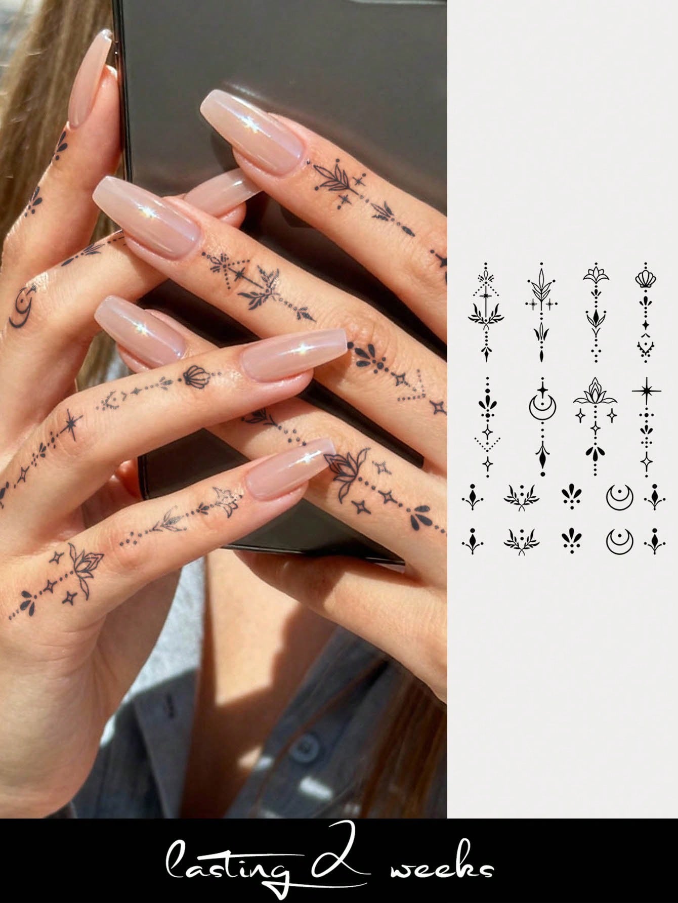 STARTTOOS 1-2 Weeks Durable Finger Tattoo Stickers, Y2K Floral & Celestial Small Pattern DIY Finger, Ear, Shoulder, Neck, Collarbone Fine Line Temporary Tattoos