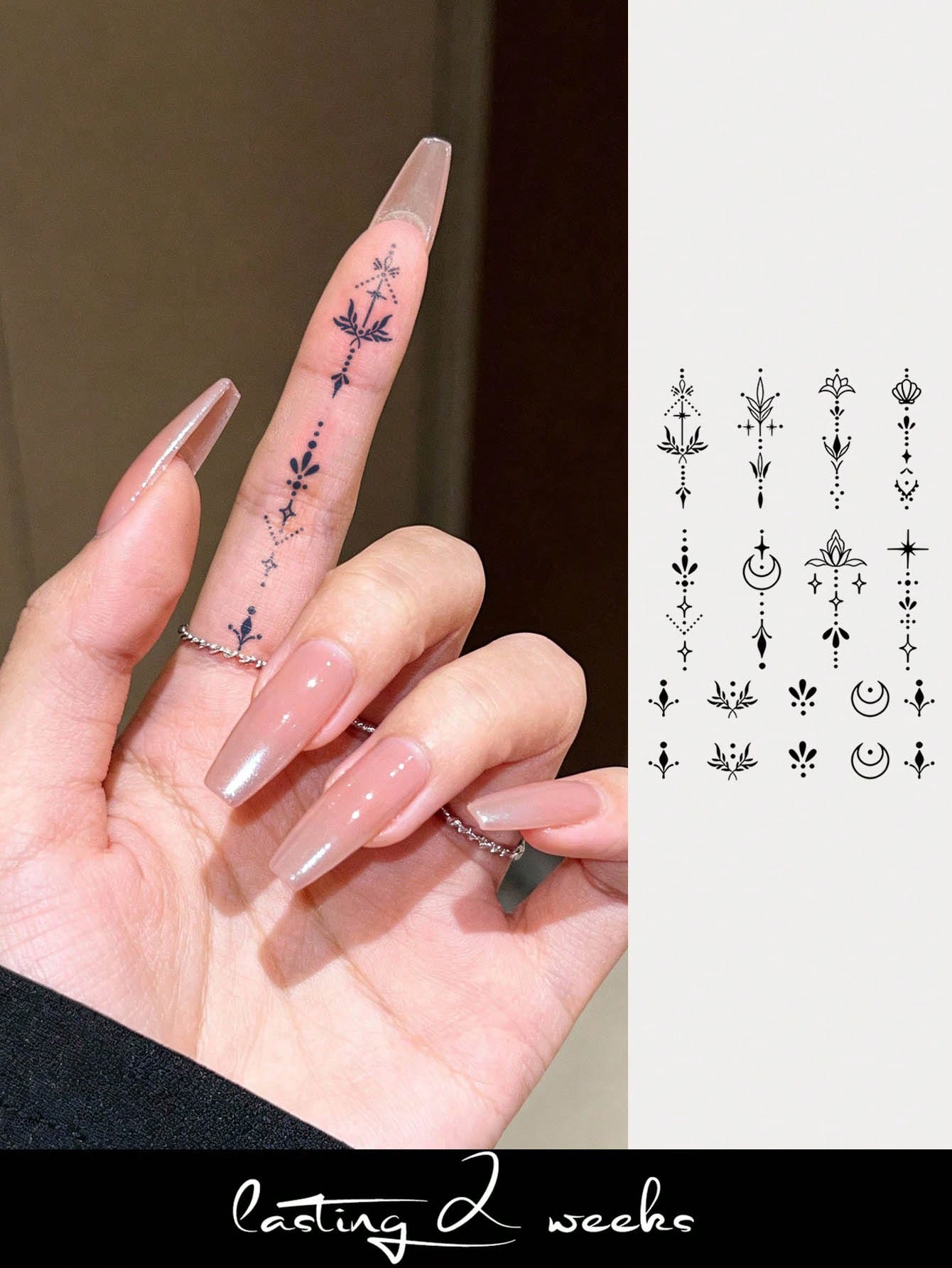 STARTTOOS 1-2 Weeks Durable Finger Tattoo Stickers, Y2K Floral & Celestial Small Pattern DIY Finger, Ear, Shoulder, Neck, Collarbone Fine Line Temporary Tattoos