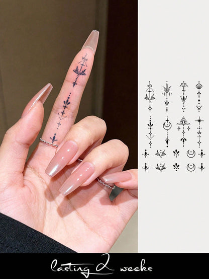 STARTTOOS 1-2 Weeks Durable Finger Tattoo Stickers, Y2K Floral & Celestial Small Pattern DIY Finger, Ear, Shoulder, Neck, Collarbone Fine Line Temporary Tattoos