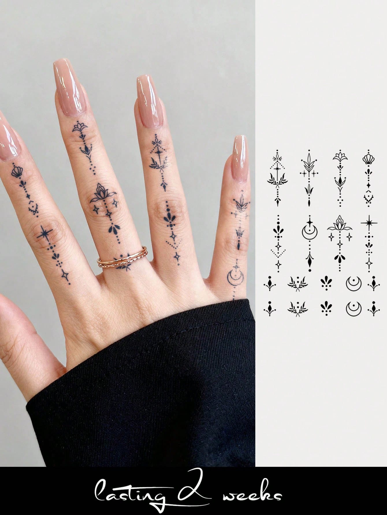 STARTTOOS 1-2 Weeks Durable Finger Tattoo Stickers, Y2K Floral & Celestial Small Pattern DIY Finger, Ear, Shoulder, Neck, Collarbone Fine Line Temporary Tattoos