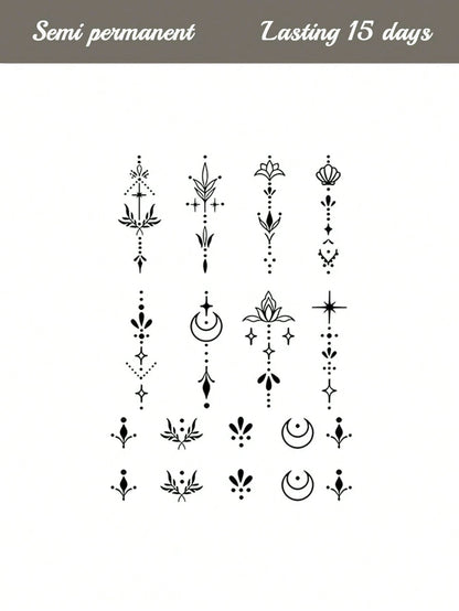STARTTOOS 1-2 Weeks Durable Finger Tattoo Stickers, Y2K Floral & Celestial Small Pattern DIY Finger, Ear, Shoulder, Neck, Collarbone Fine Line Temporary Tattoos