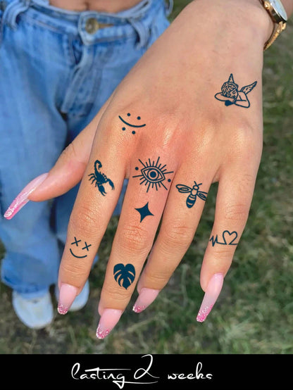 STARTTOOS 1-2 Weeks Durable Finger Tattoo Stickers, Y2K Floral & Celestial Small Pattern DIY Finger, Ear, Shoulder, Neck, Collarbone Fine Line Temporary Tattoos