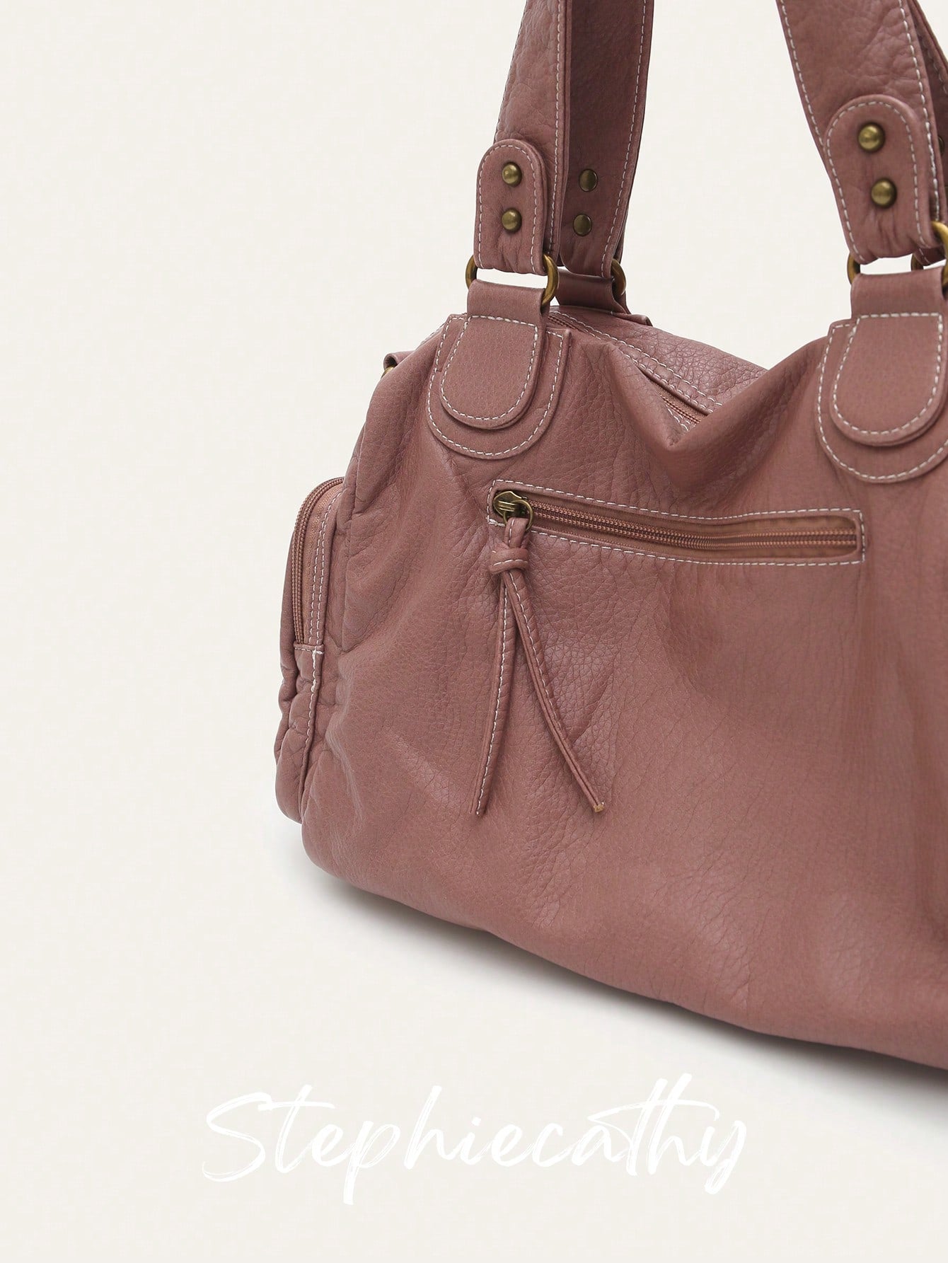 STEPHIECATHY Solid Color Washed Soft PU Faux Leather, Zipper Closure, Multi-Pocket Design, Dual Short Shoulder Straps, Adjustable Waist Belt, Unisex, Retro Casual Practical, Suitable For School & Dail
