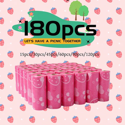 Strawberry Scented Pet Waste Bags, Pet Poop Bags, Light Strawberry Fragrance, Thickened Dog Poop Bags For Outdoor Use, Durable Leak-Proof Cat And Dog Waste Bags, Cleaning Trash Bags Cacas Perro Dog St