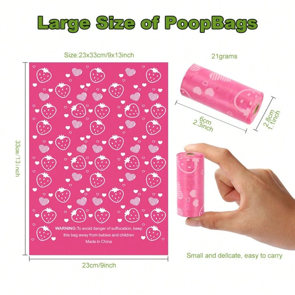 Strawberry Scented Pet Waste Bags, Pet Poop Bags, Light Strawberry Fragrance, Thickened Dog Poop Bags For Outdoor Use, Durable Leak-Proof Cat And Dog Waste Bags, Cleaning Trash Bags Cacas Perro Dog St