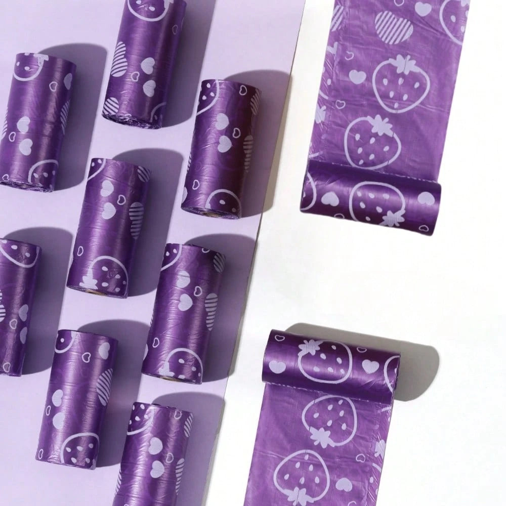 Strawberry Scented Pet Waste Bags, Pet Poop Bags, Light Strawberry Fragrance, Thickened Dog Poop Bags For Outdoor Use, Durable Leak-Proof Cat And Dog Waste Bags, Cleaning Trash Bags Cacas Perro Dog St