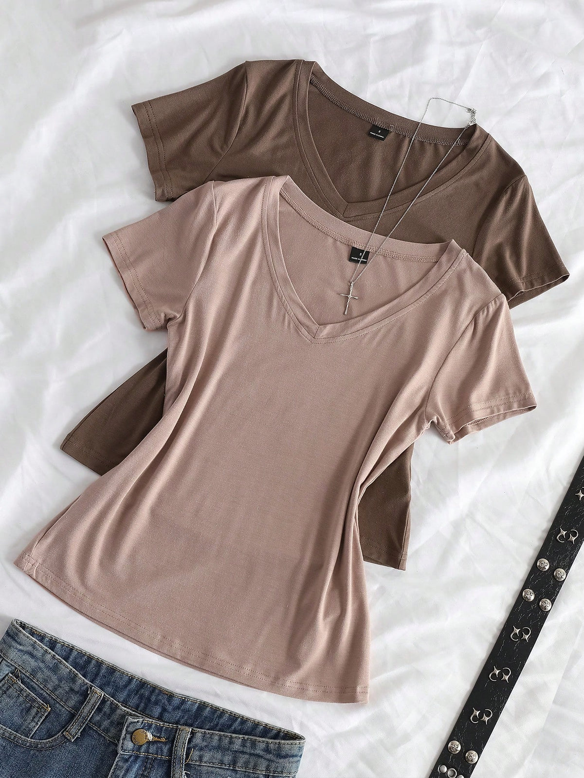 StreetHx Women's Summer V-Neck Tight T-Shirt, Punk Subculture Anime Solid Color Basic V-Neck Short Sleeve Fitted T-Shirt
