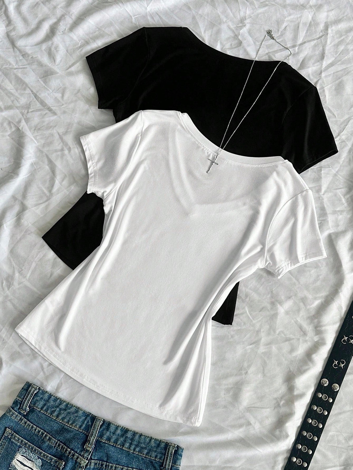StreetHx Women's Summer V-Neck Tight T-Shirt, Punk Subculture Anime Solid Color Basic V-Neck Short Sleeve Fitted T-Shirt