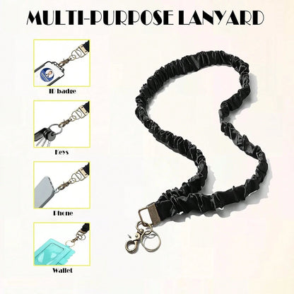 Stretchy Scrunchie Lanyard For ID Badges Keys, Teacher Lanyard With ID Holder Retractable Design For Women Ladies