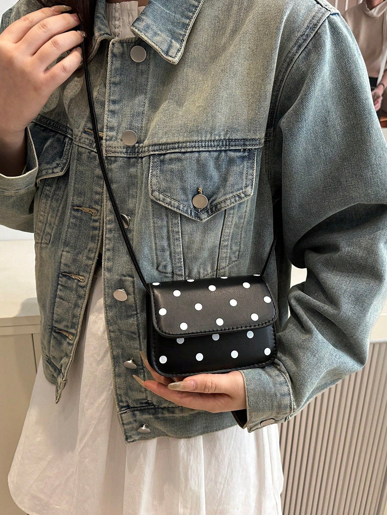 Stylish Mini Polka Dot PU Leather Crossbody Shoulder Bag For Women, Polka Dot