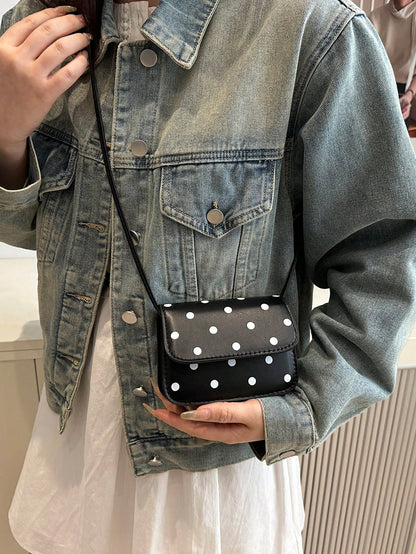Stylish Mini Polka Dot PU Leather Crossbody Shoulder Bag For Women, Polka Dot