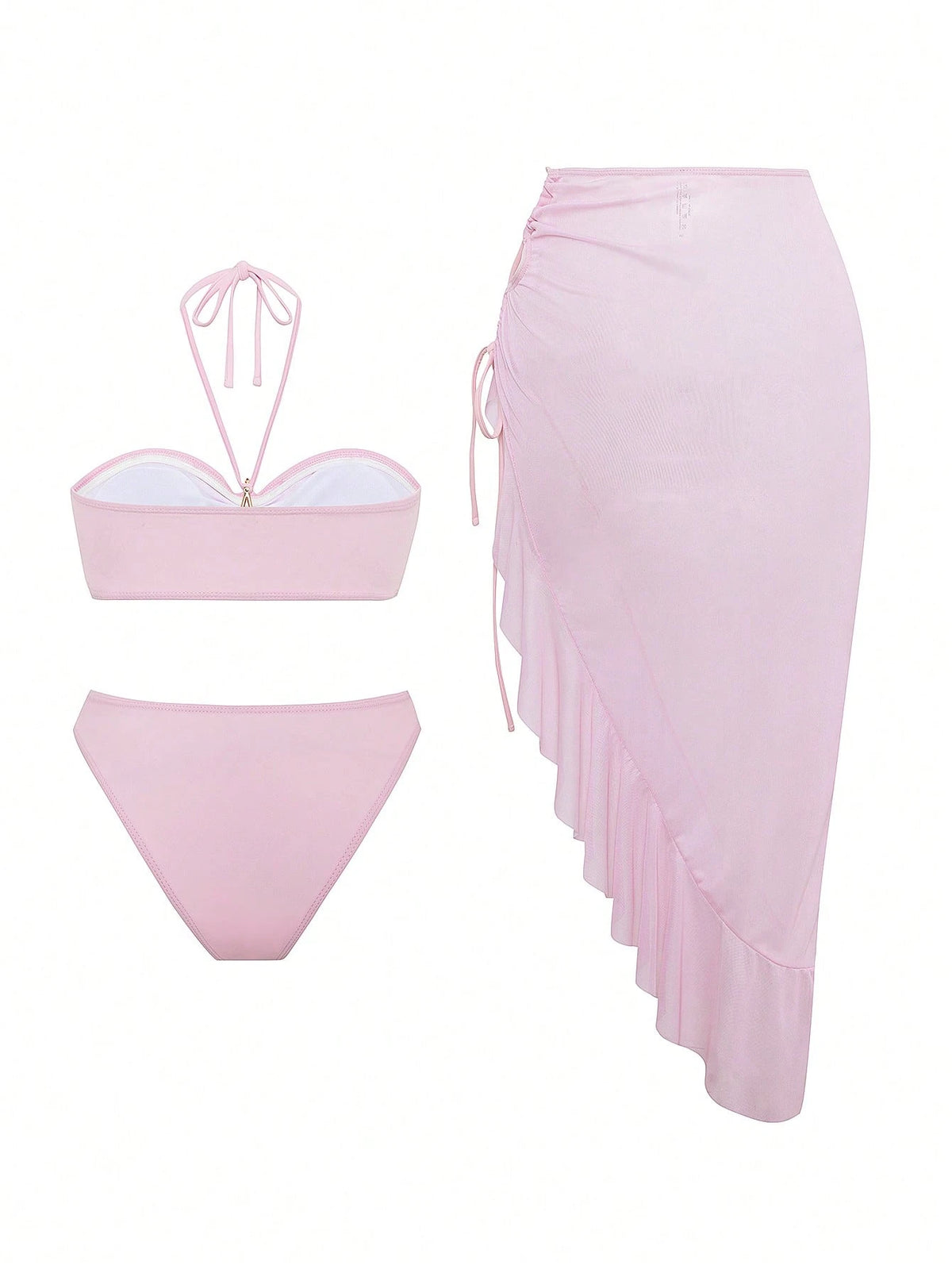 Sultry Sol Cute Ocean Elements Shell, Starfish Decor Casual Going Out, Beach Holiday, Beach Party Solid Color Ruffles Fitted Asymmetrical Drawstring Swimwear