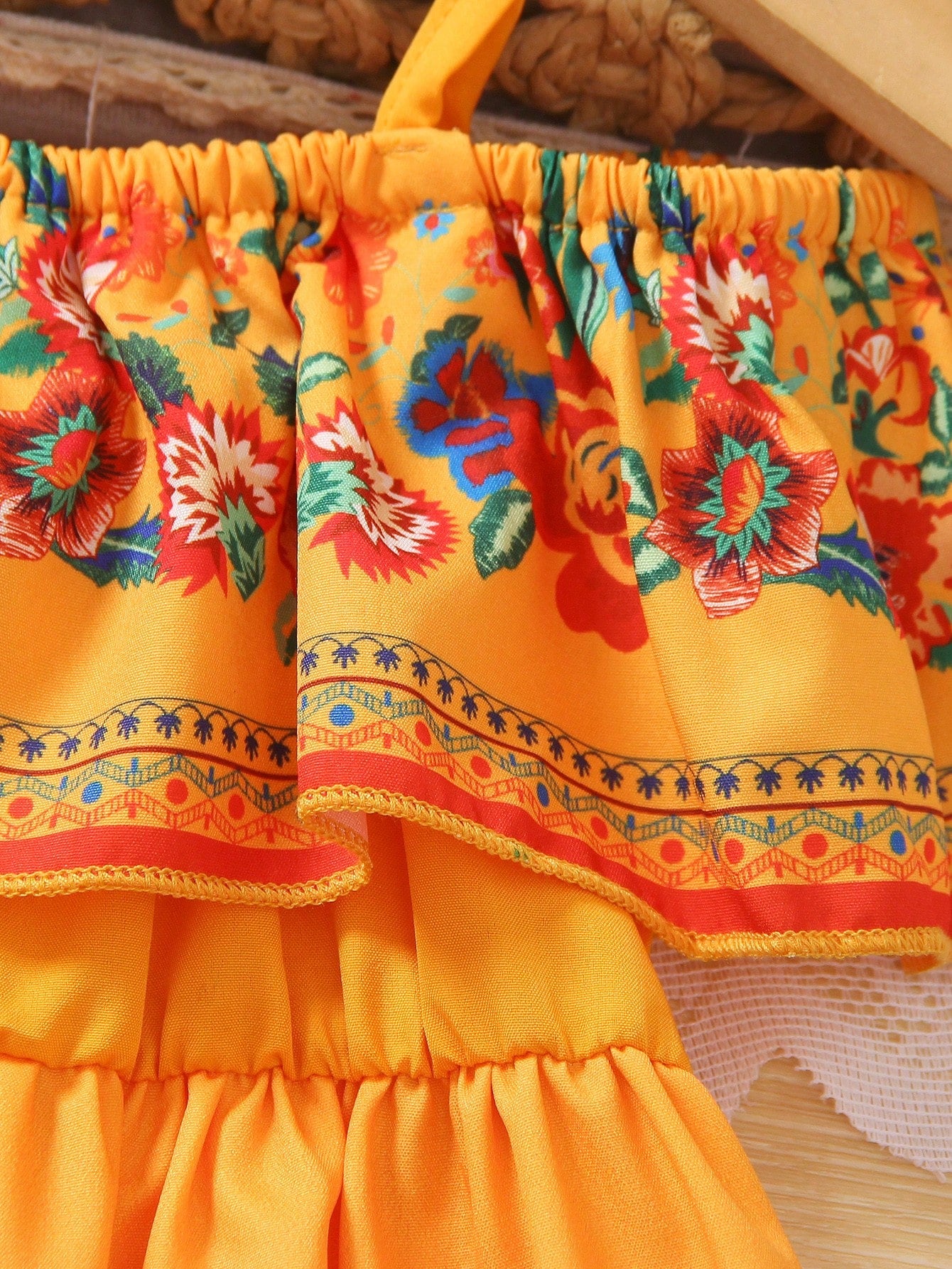 Summer Baby Girl Cold Shoulder Mexican Sundress For Dress Floral Orange Dress​Holiday Mommy And Me Matching Mom Daughter