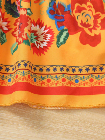 Summer Baby Girl Cold Shoulder Mexican Sundress For Dress Floral Orange Dress​Holiday Mommy And Me Matching Mom Daughter