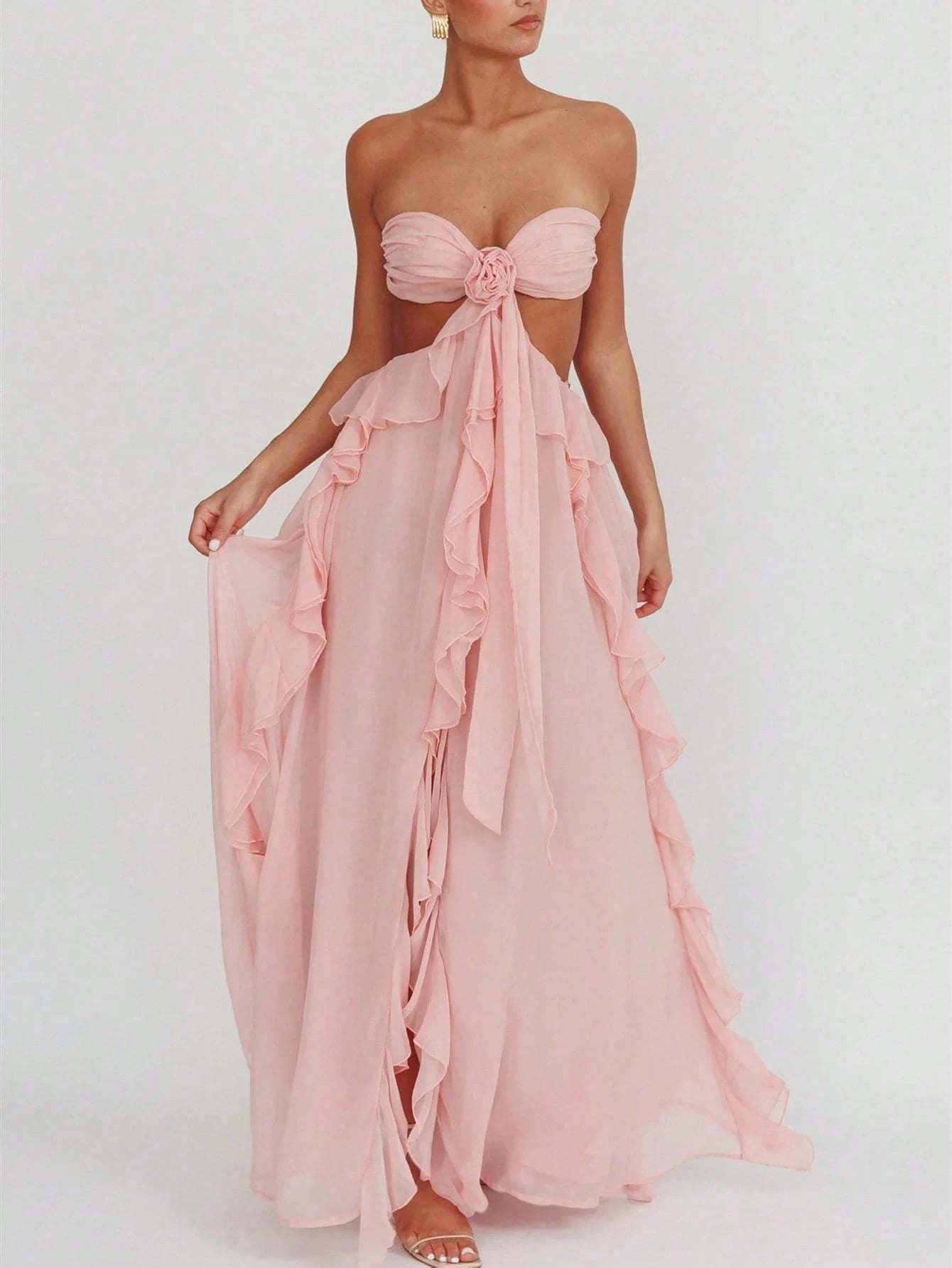 Summer Dresses For WomenWomens Boho Maxi Dress Y2k Backless Cutout Ruffle Flowy Long Dresses Strapless Beach Party Sundressdresses For Women