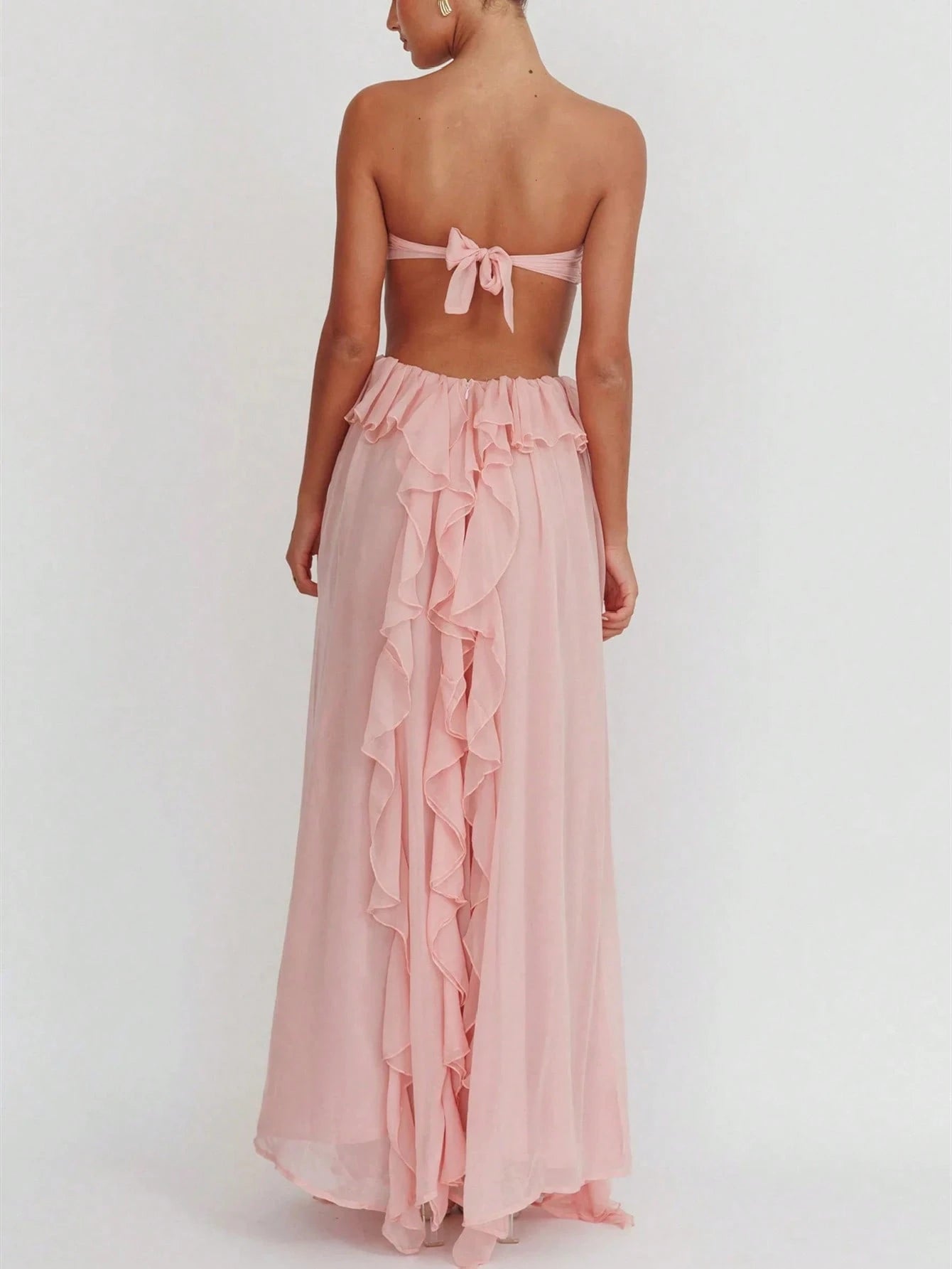 Summer Dresses For WomenWomens Boho Maxi Dress Y2k Backless Cutout Ruffle Flowy Long Dresses Strapless Beach Party Sundressdresses For Women