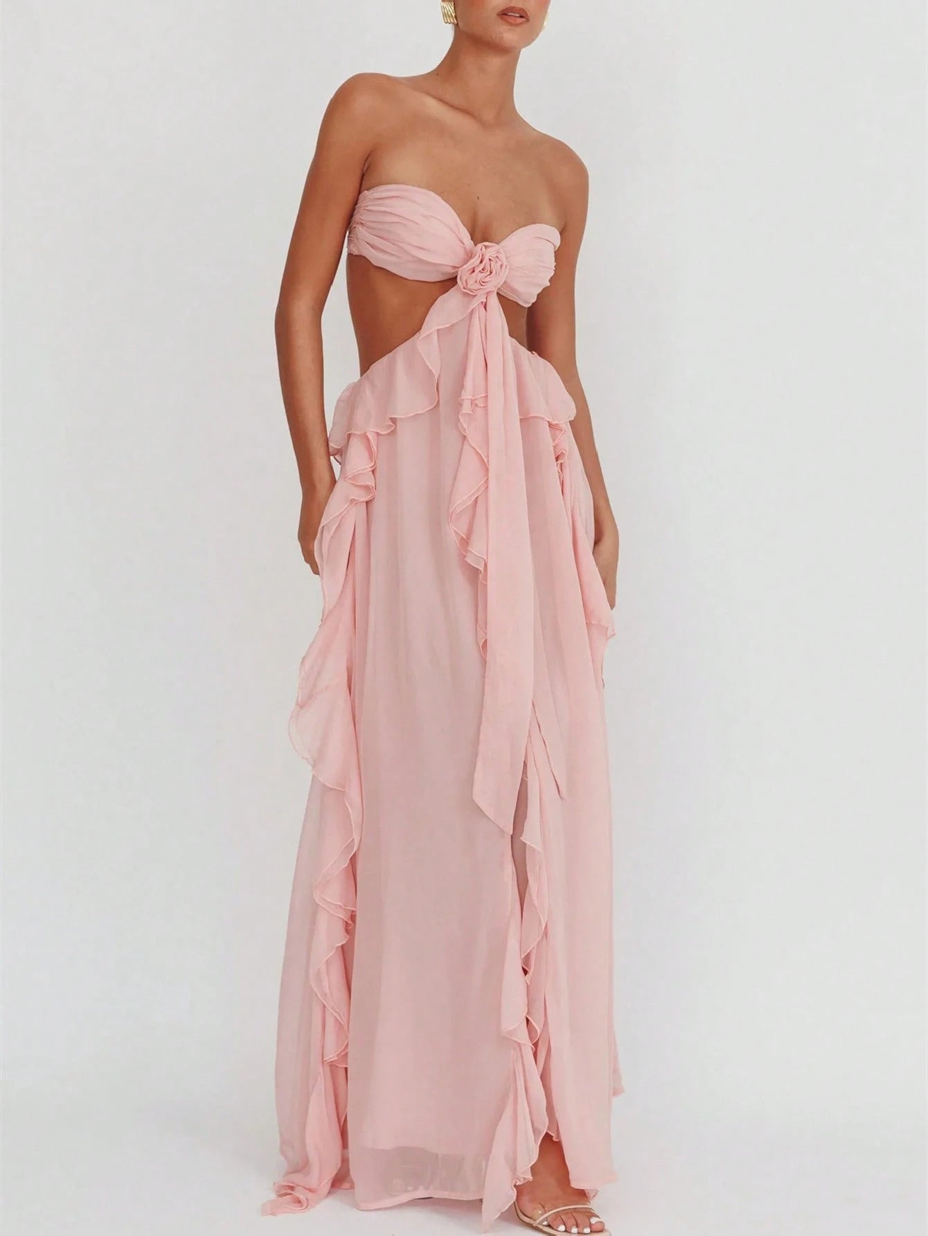 Summer Dresses For WomenWomens Boho Maxi Dress Y2k Backless Cutout Ruffle Flowy Long Dresses Strapless Beach Party Sundressdresses For Women