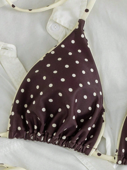Summer Leopard Print Spaghetti Strap Tie-Up Bikini Set, Suitable For Beach Vacation, Resort Wear