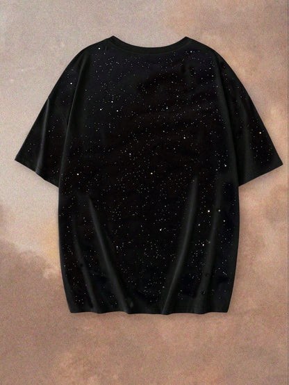 Summer New Casual Shiny Glitter Round Neck Short Sleeve T-Shirt, Fashionable Loose Versatile Tee For Women Black