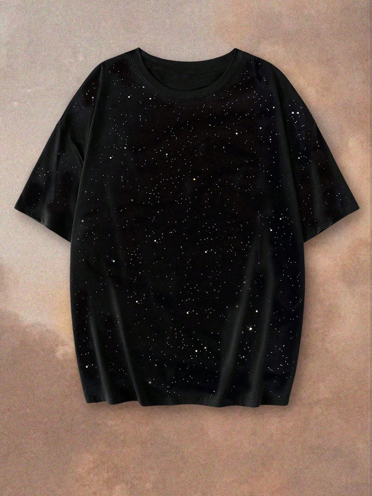 Summer New Casual Shiny Glitter Round Neck Short Sleeve T-Shirt, Fashionable Loose Versatile Tee For Women Black