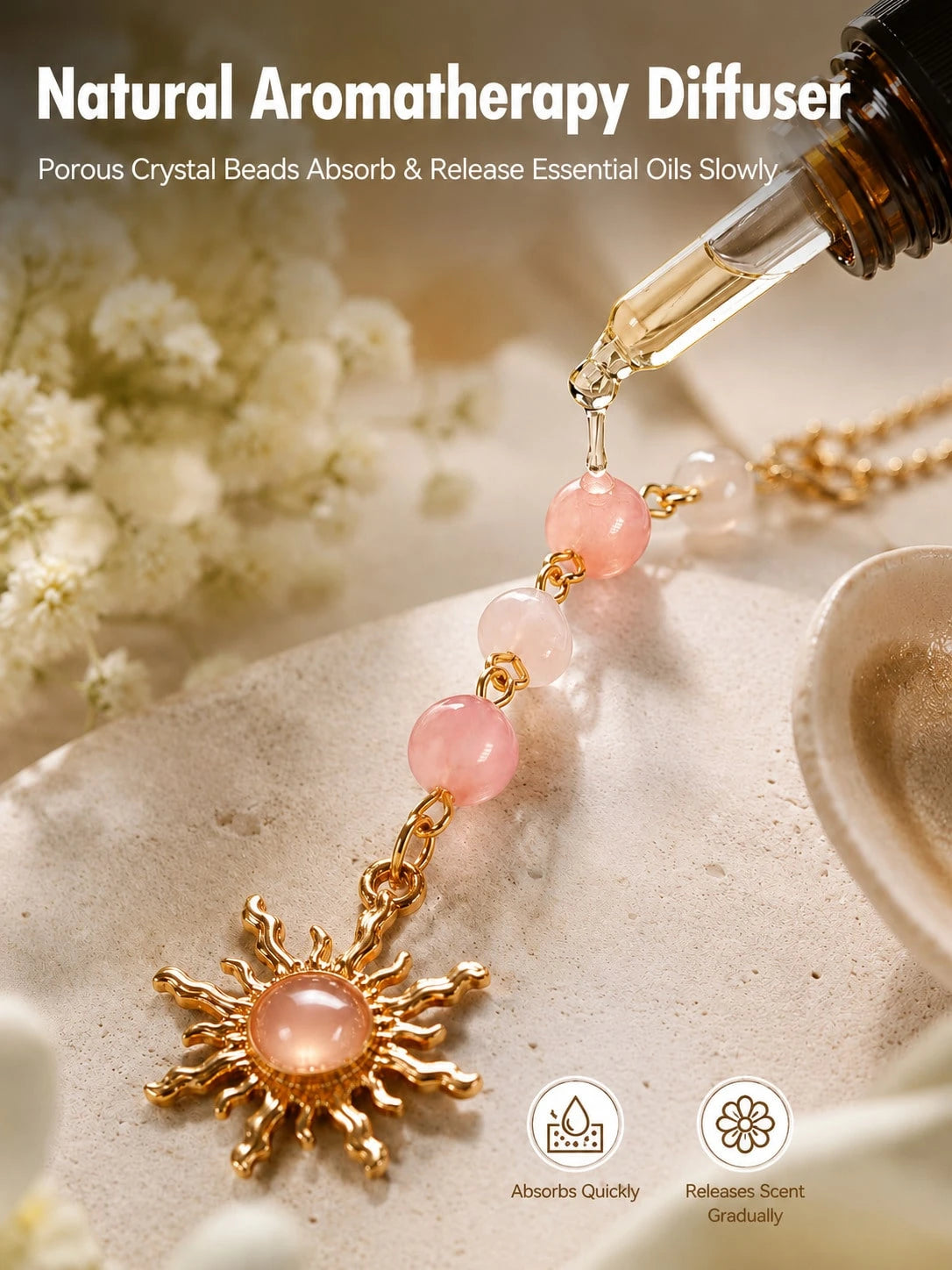 Sun Crystal Car Rearview Mirror Hanging Ornament- Natural Quartz & Pearl Auto Interior Decoration, Boho Chic Vehicle Charm Guardian Gift For Women