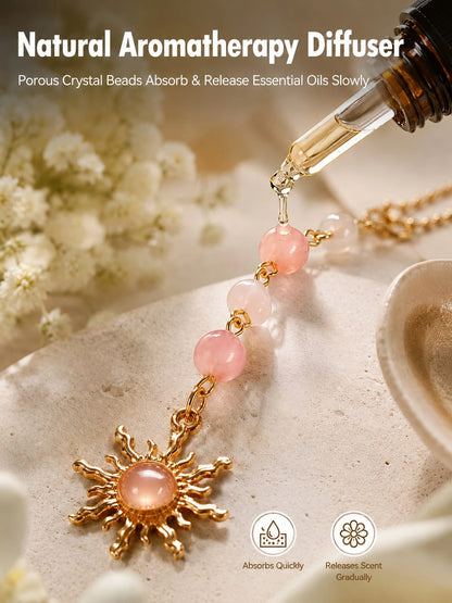 Sun Crystal Car Rearview Mirror Hanging Ornament- Natural Quartz & Pearl Auto Interior Decoration, Boho Chic Vehicle Charm Guardian Gift For Women