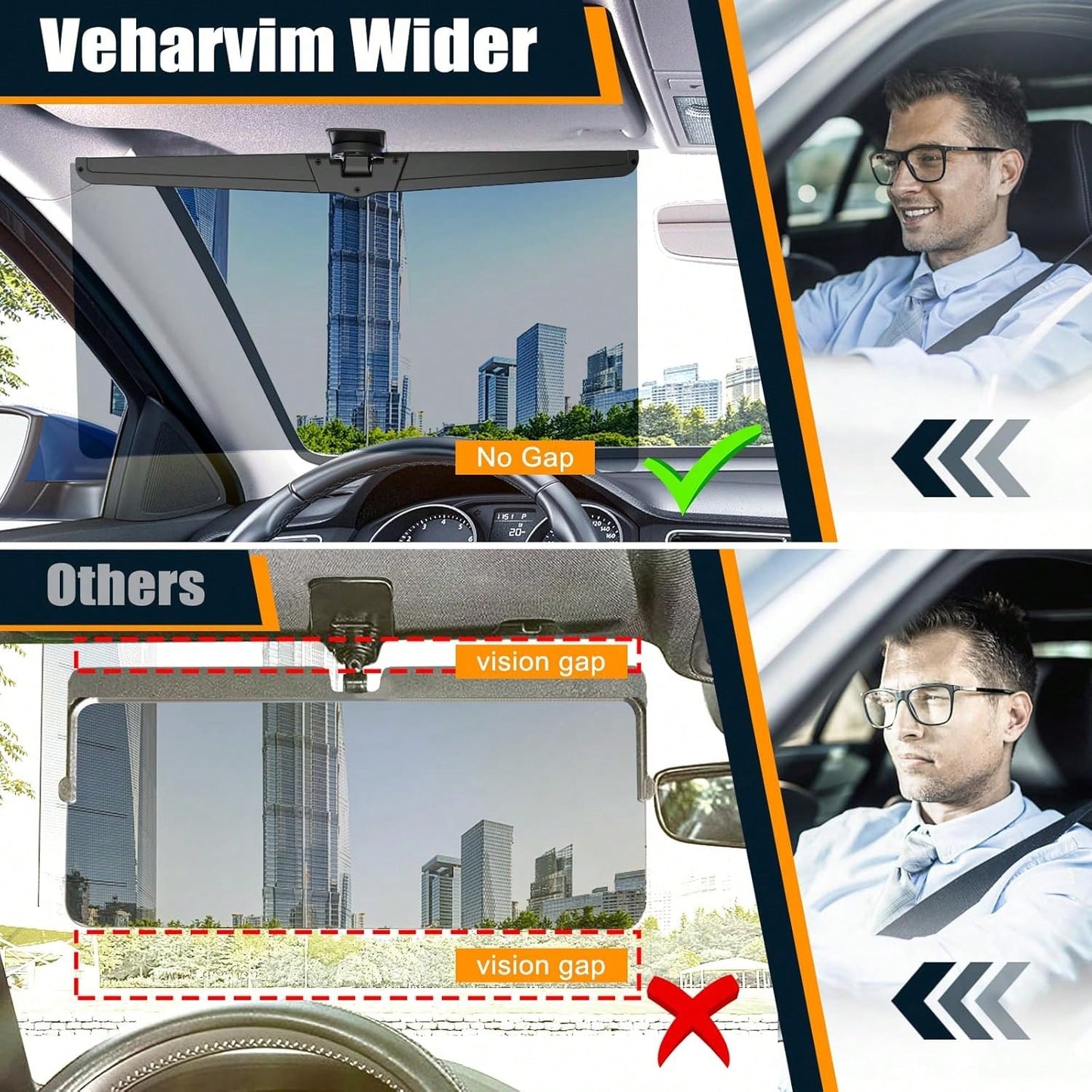 Sun Visor Extender For Cars, Upgraded Polarized Car Visor Extender Sun Blocker UV400, Universal Visor Extension For Car Visor, Clip On Sun Visor For Car, Adjustable Sun Visor Extension