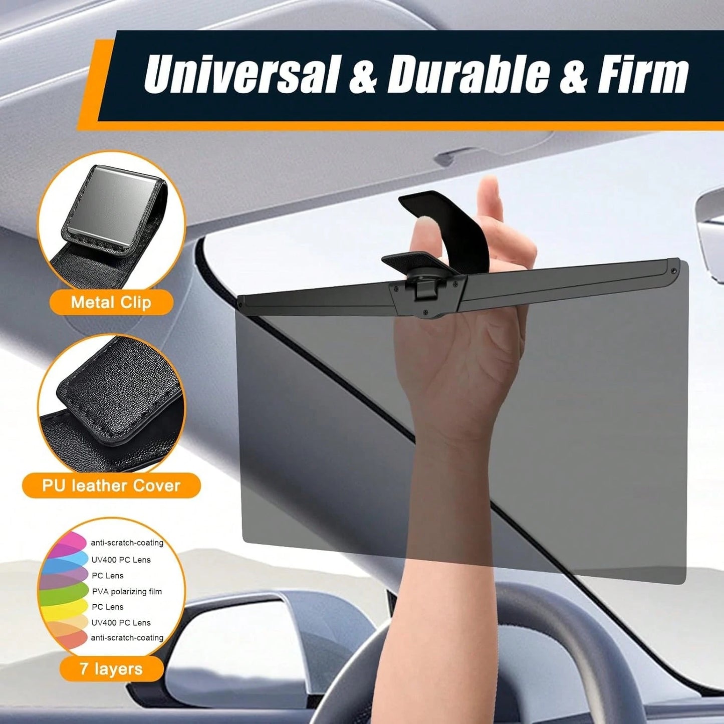 Sun Visor Extender For Cars, Upgraded Polarized Car Visor Extender Sun Blocker UV400, Universal Visor Extension For Car Visor, Clip On Sun Visor For Car, Adjustable Sun Visor Extension