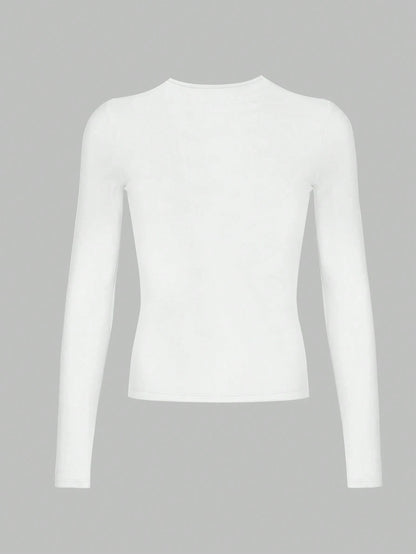 Sundraya Women's Solid Color Round Neck Ruched Slim Fit Long Sleeve T-Shirt Fall Cloth For Women