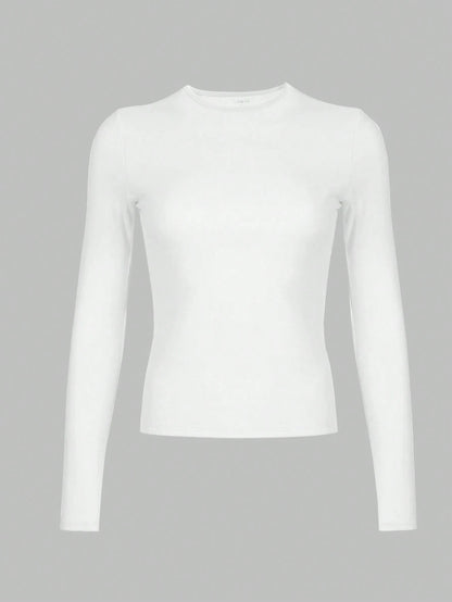 Sundraya Women's Solid Color Round Neck Ruched Slim Fit Long Sleeve T-Shirt Fall Cloth For Women