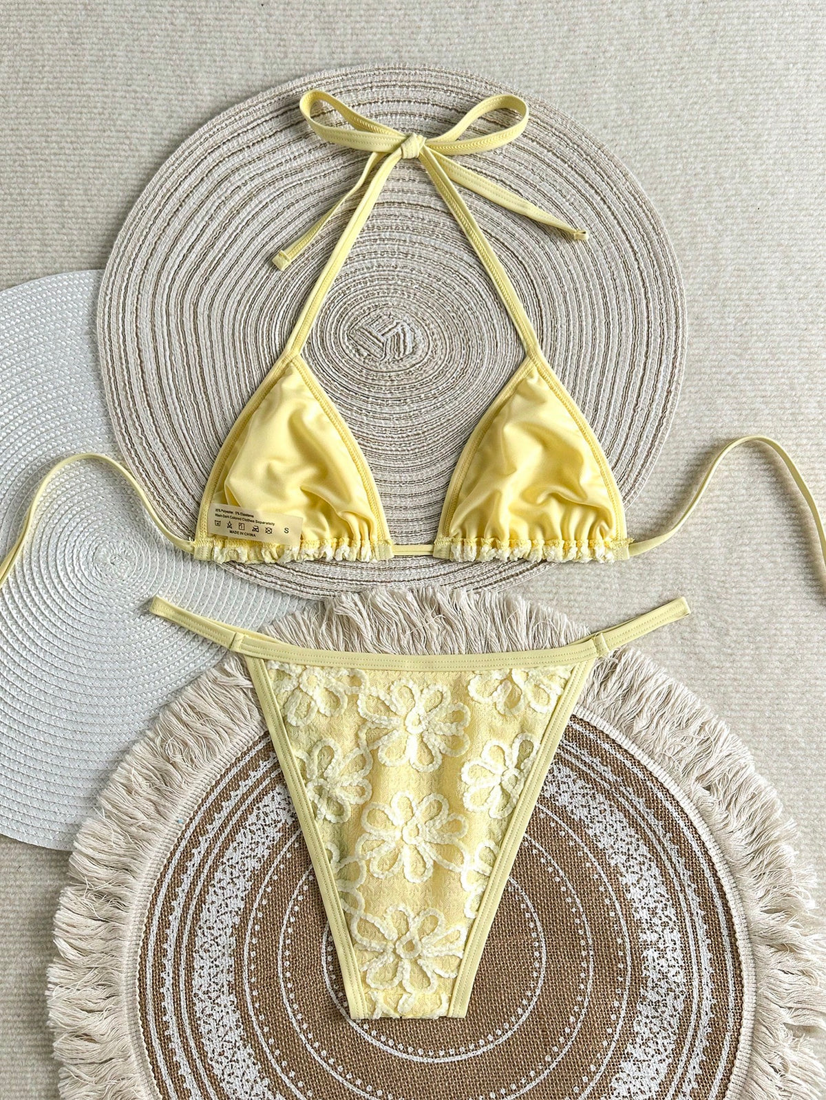 Sunnyshic Women's 2 Pieces Bikini Set, Special Fabric Mini Bandeau Tie Top And Bikini Bottoms, Beach Swimwear Outfit For Summer