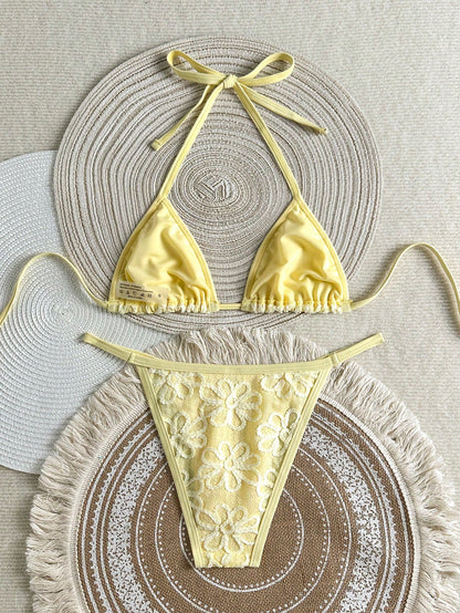 Sunnyshic Women's 2 Pieces Bikini Set, Special Fabric Mini Bandeau Tie Top And Bikini Bottoms, Beach Swimwear Outfit For Summer