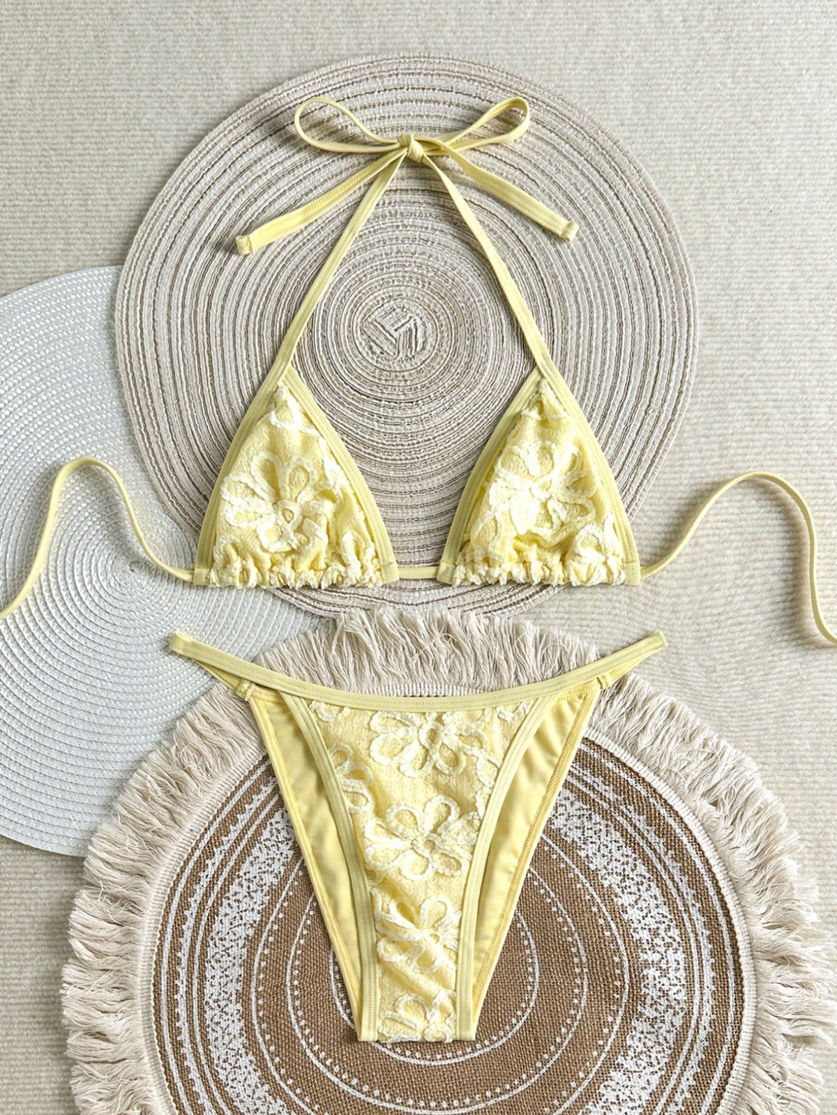 Sunnyshic Women's 2 Pieces Bikini Set, Special Fabric Mini Bandeau Tie Top And Bikini Bottoms, Beach Swimwear Outfit For Summer