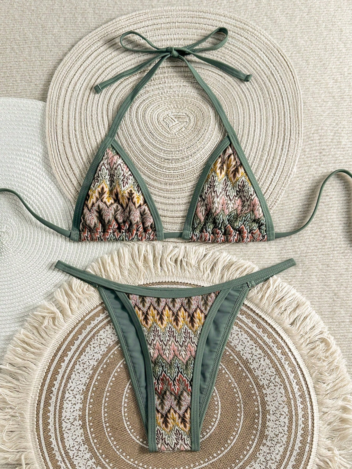 Sunnyshic Women's 2 Pieces Bikini Set, Special Fabric Mini Bandeau Tie Top And Bikini Bottoms, Beach Swimwear Outfit For Summer