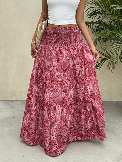 Sunnyshic Women's Boho Print Long Skirt, Casual Vacation & Daily Wear, Spring/Summer