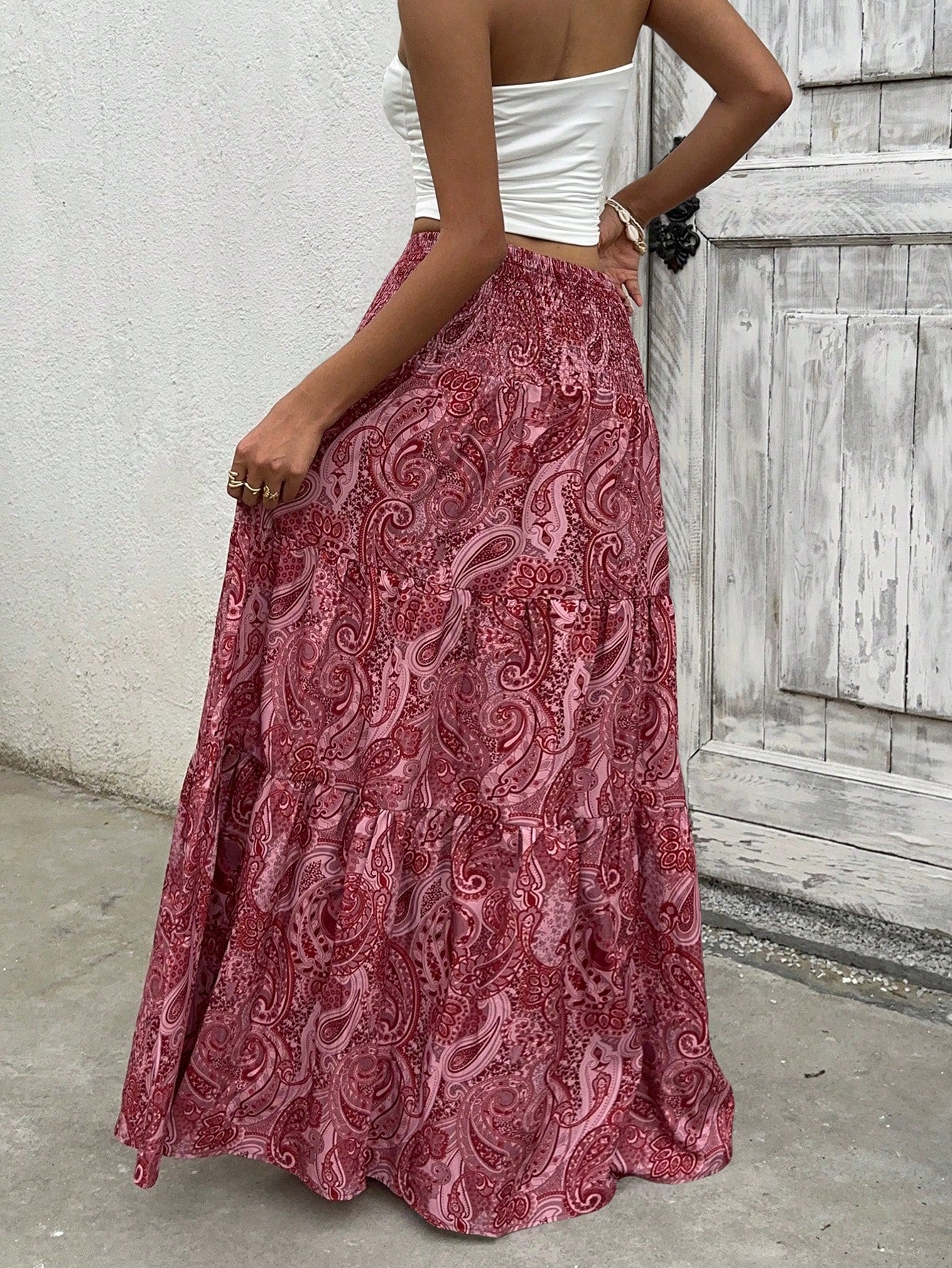 Sunnyshic Women's Boho Print Long Skirt, Casual Vacation & Daily Wear, Spring/Summer