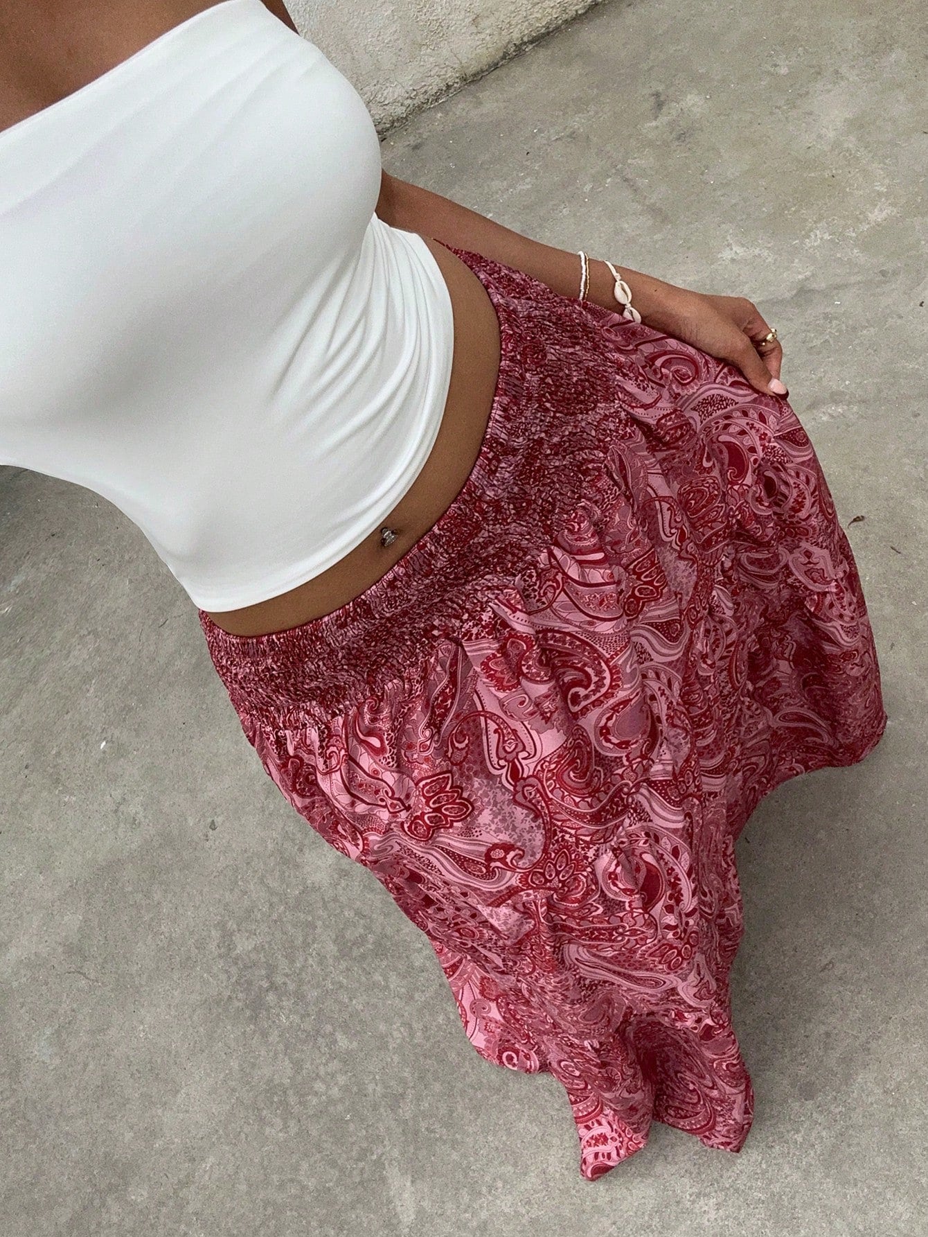 Sunnyshic Women's Boho Print Long Skirt, Casual Vacation & Daily Wear, Spring/Summer