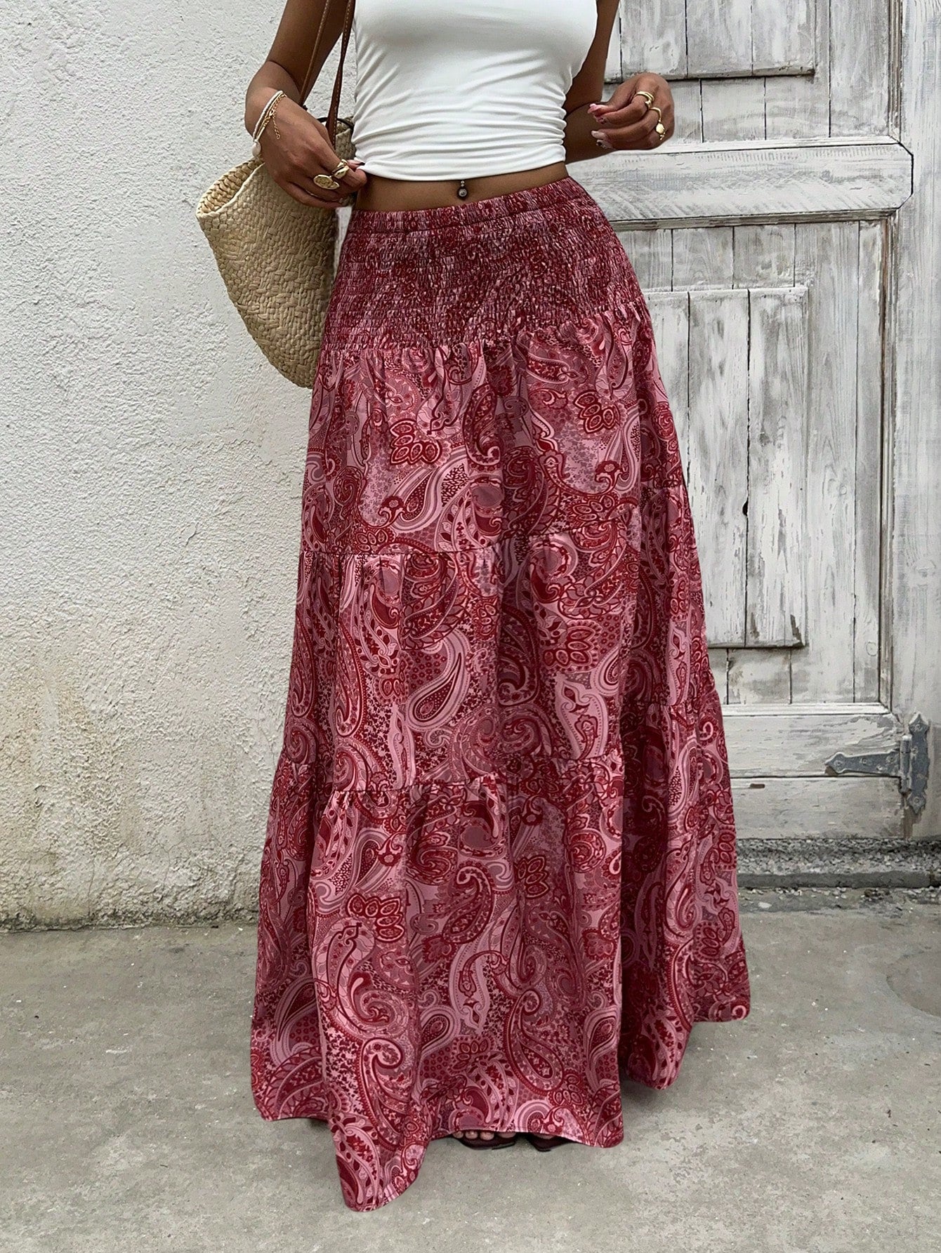 Sunnyshic Women's Boho Print Long Skirt, Casual Vacation & Daily Wear, Spring/Summer