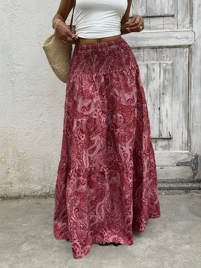 Sunnyshic Women's Boho Print Long Skirt, Casual Vacation & Daily Wear, Spring/Summer