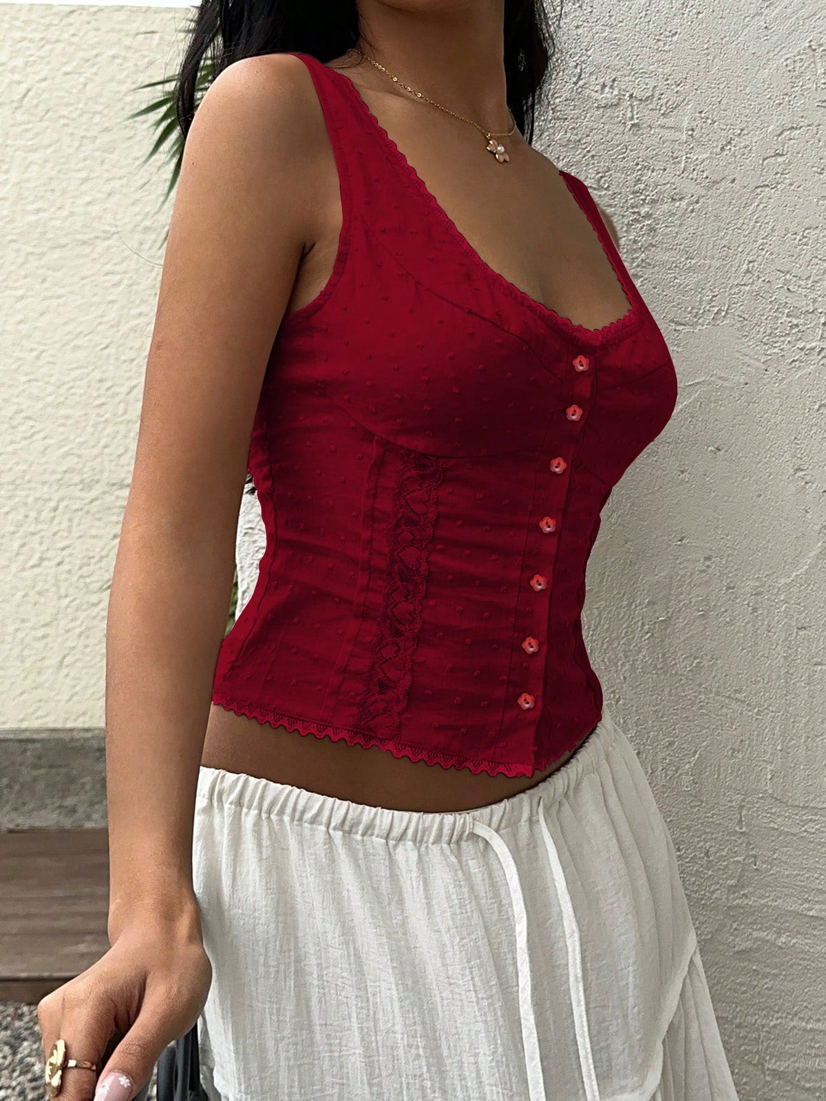 Sunnyshic Women's Fashion Casual 100% Cotton Lace Trim Patchwork Camisole
