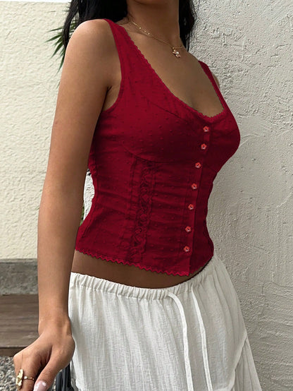 Sunnyshic Women's Fashion Casual 100% Cotton Lace Trim Patchwork Camisole