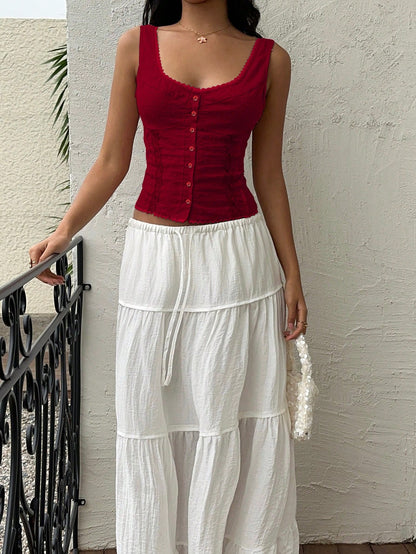 Sunnyshic Women's Fashion Casual 100% Cotton Lace Trim Patchwork Camisole
