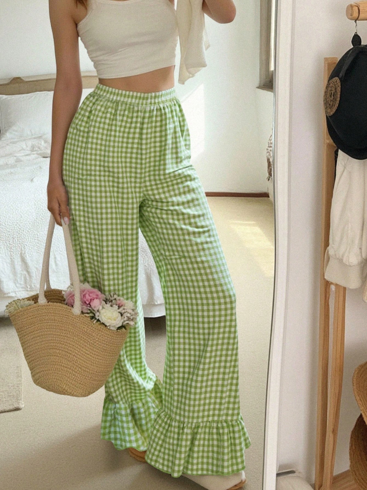 SuriyaCove Women's Casual Plaid Wide Leg Palazzo Pants Fall Cloth For Women