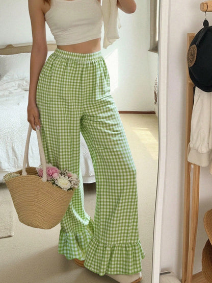 SuriyaCove Women's Casual Plaid Wide Leg Palazzo Pants Fall Cloth For Women